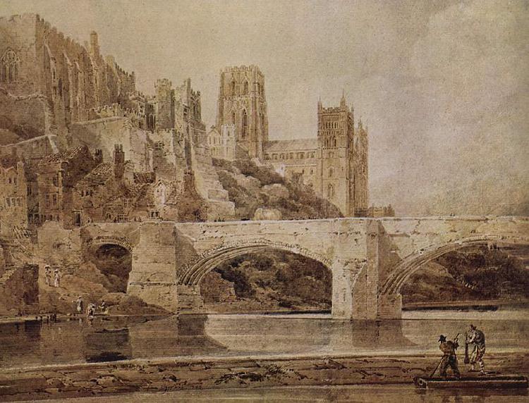  Die Kathedrale von Durham und die Brucke, vom Flub Wear aus gesehen